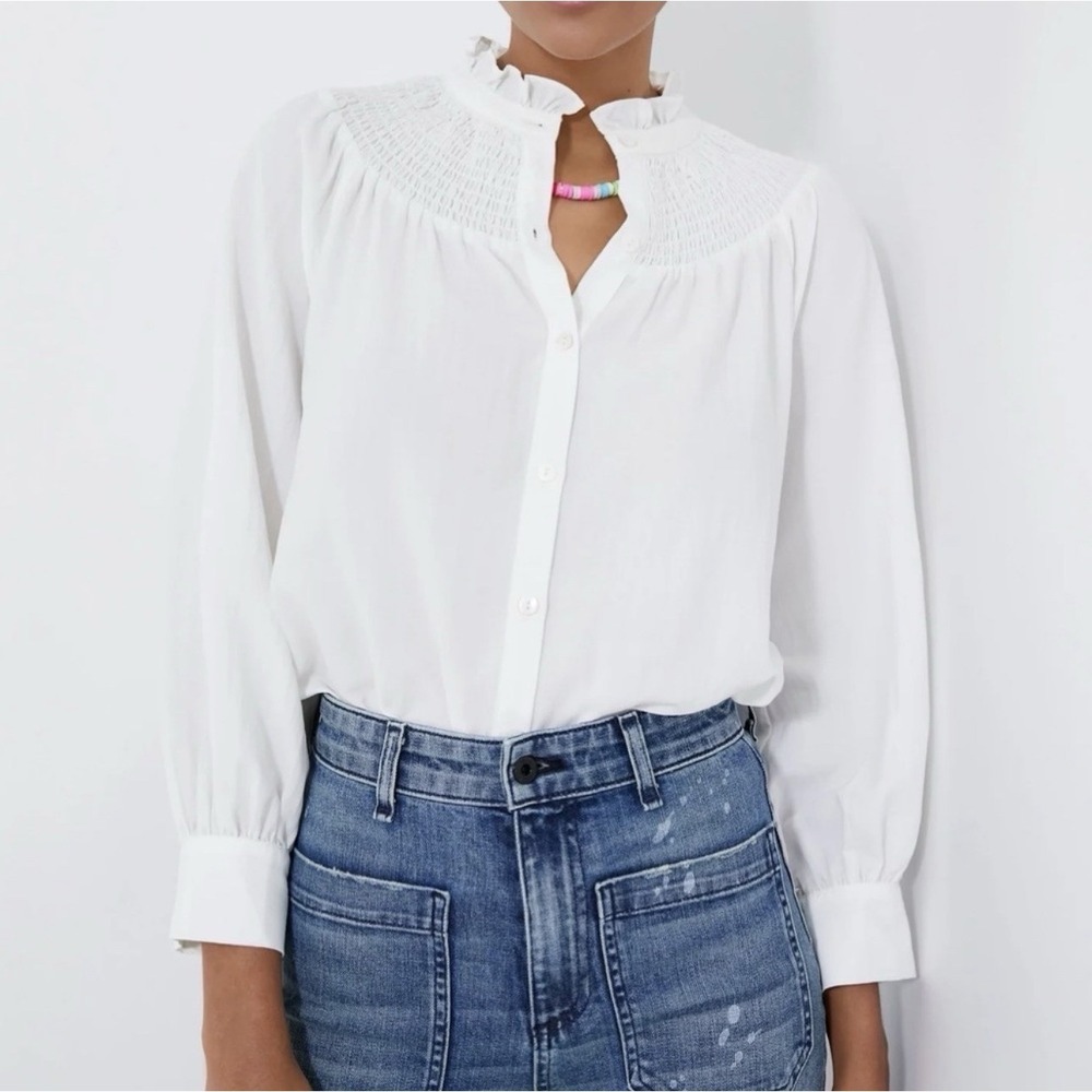 Tuckernuck Pomander Place Emory Smocked Blouse In White Sz S - Picture 3 of 9